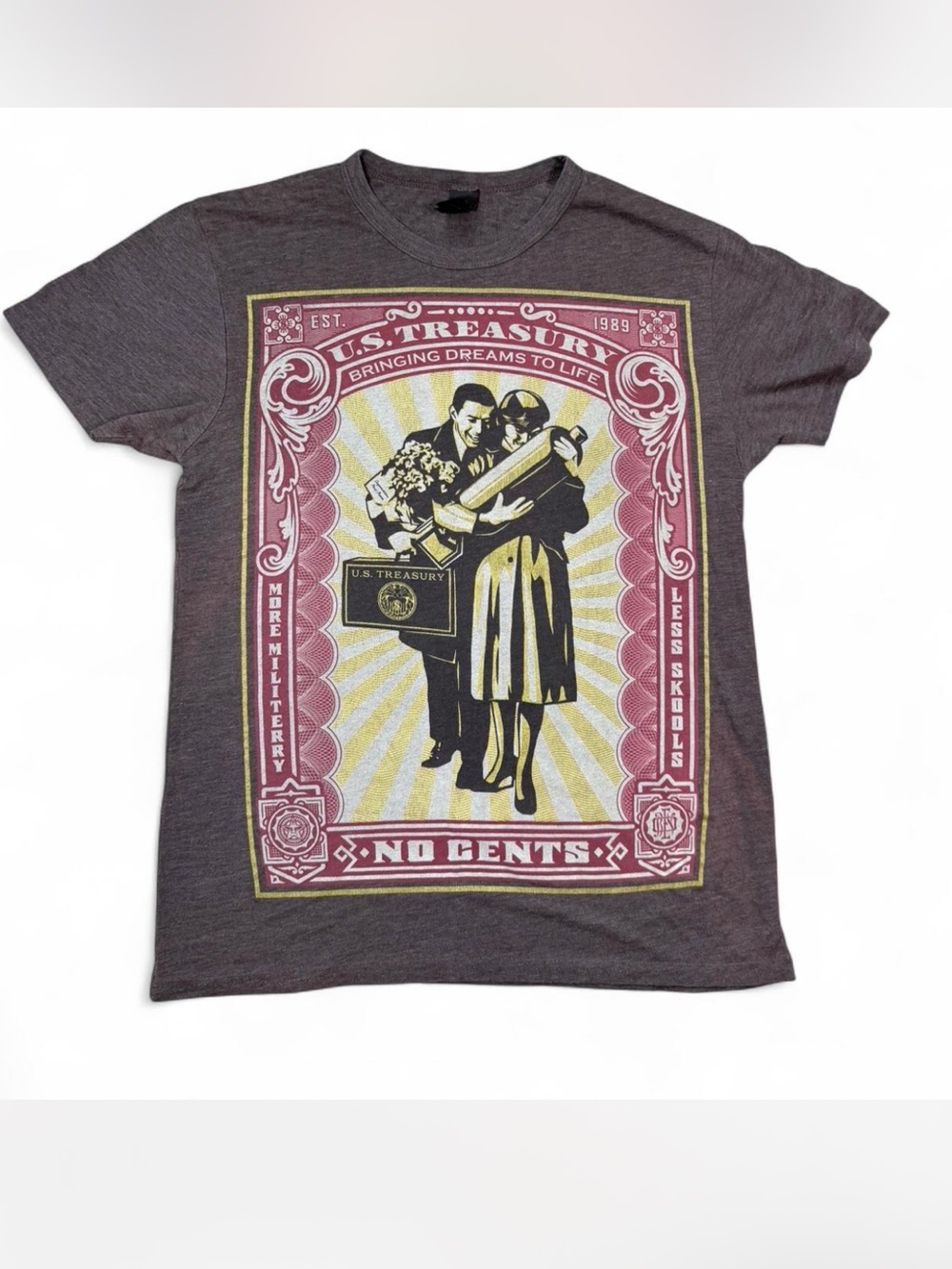 Obey No Gents Graphic Tee Brown Y2K Streetwear Size Medium